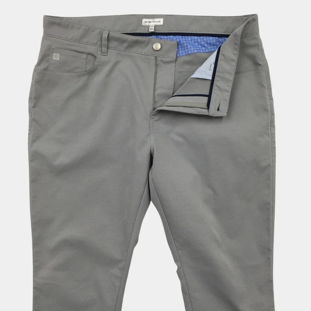 Peter Millar Gale Performance Pants Mens 38x32 Gray Five Pocket Golf Trousers